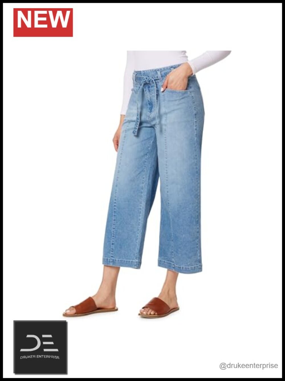 Everflex High Rise Wide Leg Pants with Self Belt, Cropped